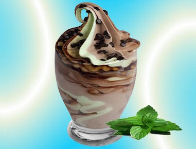 A combination of dairy chocolate and Mint ice creams rippled with a thick chocolate sauce & generously topped with mint chocolate pieces.
